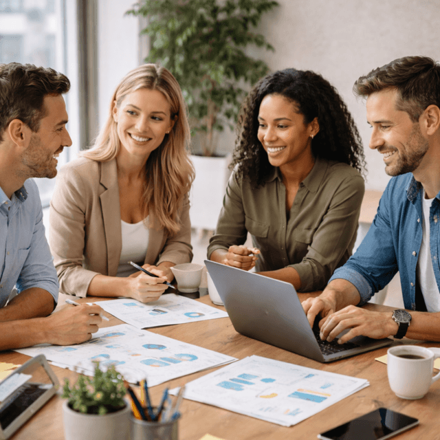 Australian B2B marketing team campaign planning modern office copy space